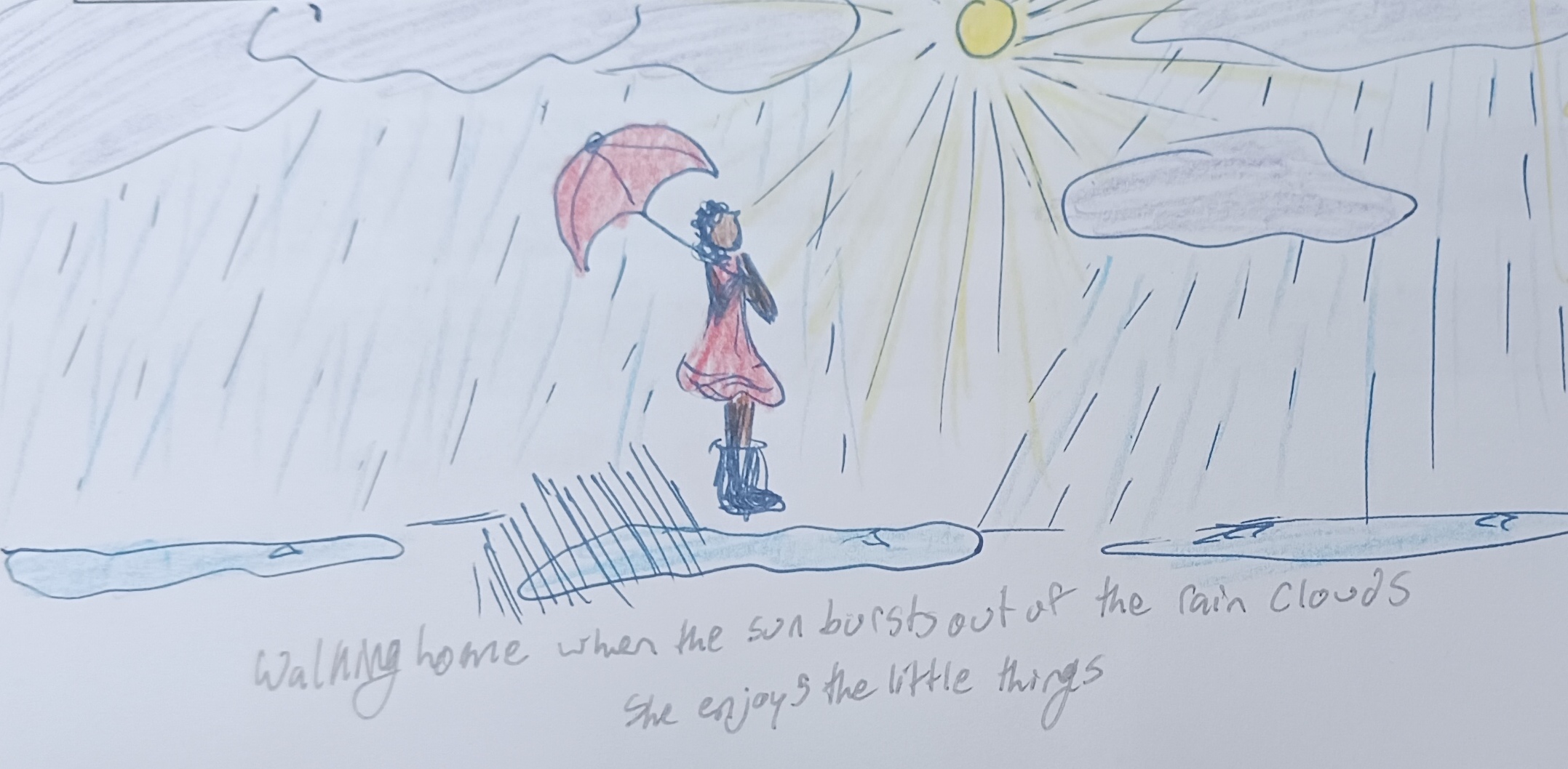 person in the rain drawing