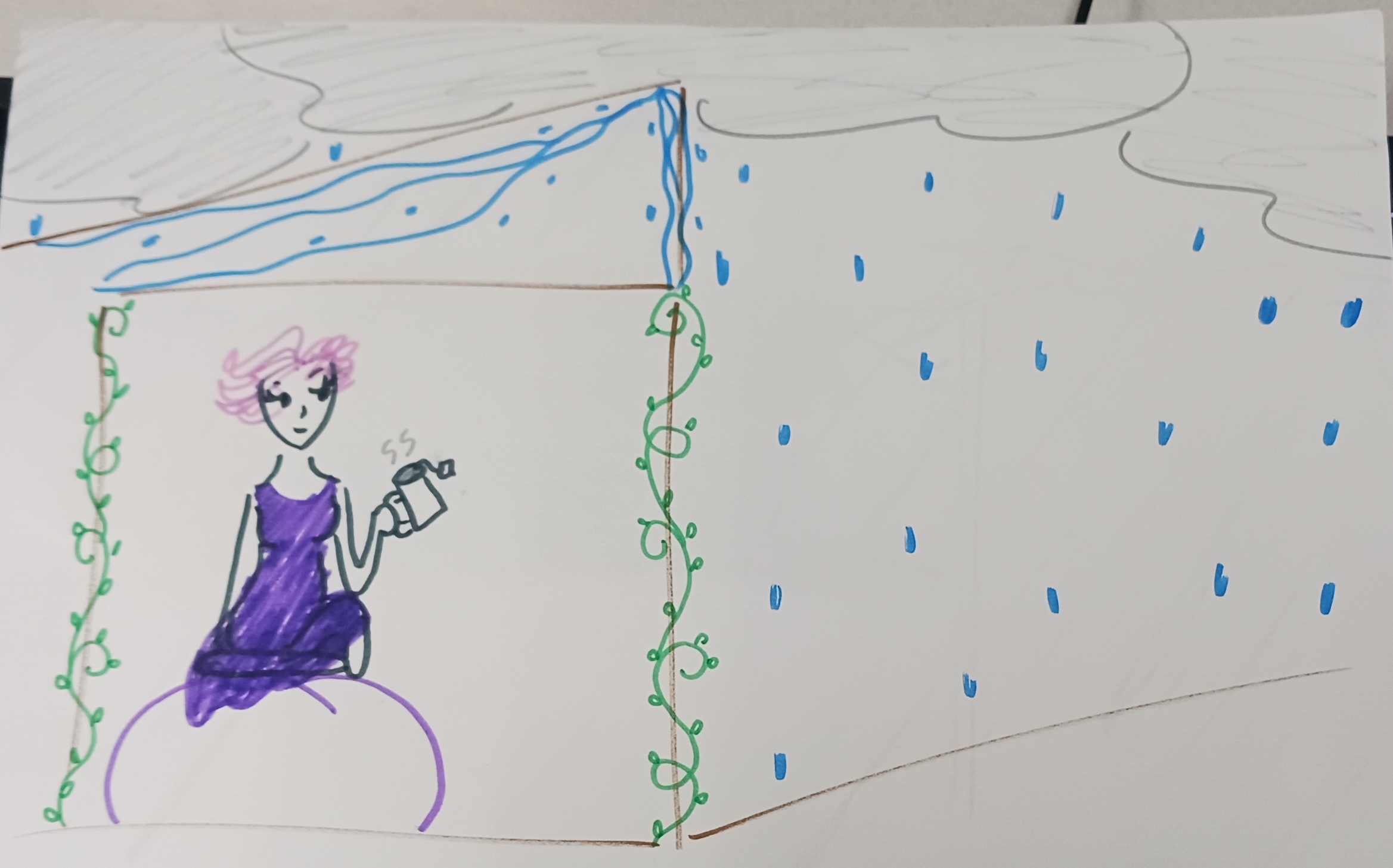 drawing person in the rain